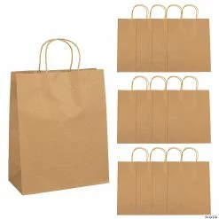 Discount 😀 10 1/2" x 5 1/4" x 13" Large Brown Kraft Paper Gift Bags - 12 Pc. ✔️