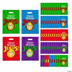 New โ 12 1/2" x 17" Bulk Happy ๐ฅณ Birthday Jesus Plastic Goody Bags - 50 Pc. ๐