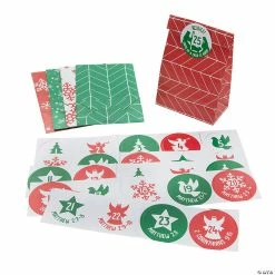 Cheapest ✔️ 3 1/4" x 2" x 6 1/2" Small Advent Countdown ❄ Christmas Paper Treat Bags with Stickers - 50 Pc. 😉