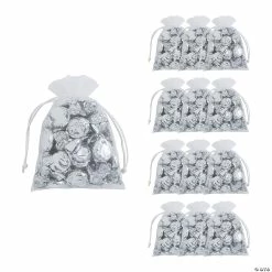 Wholesale 🛒 4 1/2" x 6 1/4" Large White Organza Drawstring Bags - 12 Pc. 🌟