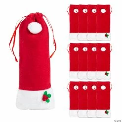 Brand new π 4" x 10" Medium Santa Hat Fleece Drawstring Treat Bags - 12 Pc. β¨