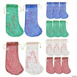 Deals π 5 1/2" x 11" Large Snowflake π Christmas Stocking Organza Drawstring Treat Bags - 12 Pc. π