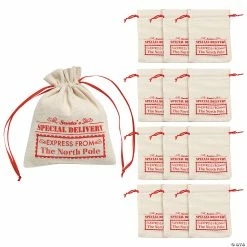 Wholesale π 5" x 6" Mini Santa Canvas Drawstring Bags - 12 Pc. π₯°