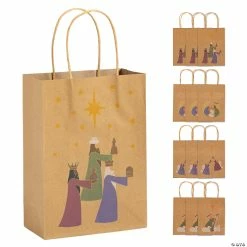Coupon ✨ 6 1/2" x 9" Medium Brown Nativity Scene Kraft Paper Gift Bags - 12 Pc. 🧨