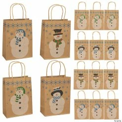 Outlet 🎉 6 1/2" x 9" Medium Snowman Kraft Paper Gift Bags - 12 Pc. ⭐