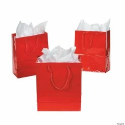 Budget 🧨 7 1/2" x 3 1/2" x 9" Medium Red Paper Gift Bags with Tags - 12 Pc. ❤️