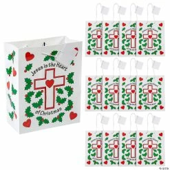 Coupon ❤️ 7 1/4" x 3 1/3" x 9" Medium Jesus is the Heart of ❄ Christmas Paper Gift Bags - 12 Pc. 🔥